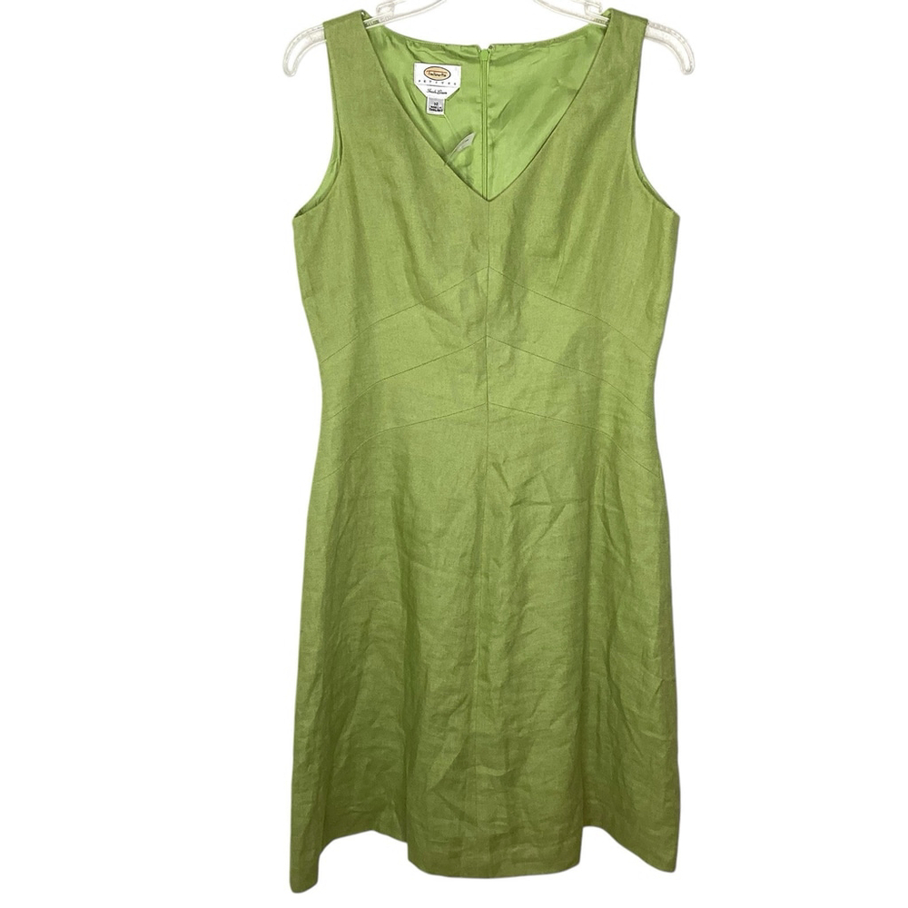 Talbots Dress Sz 10 Petites Green Linen‎ Lagenlook Prairie Cottage Easter EUC